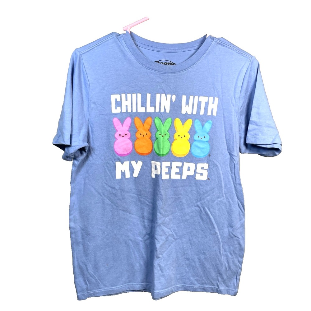 Peeps Graphic Tee Tshirt Women's Juniors XL Funny Easter Bunny Chickens Blue